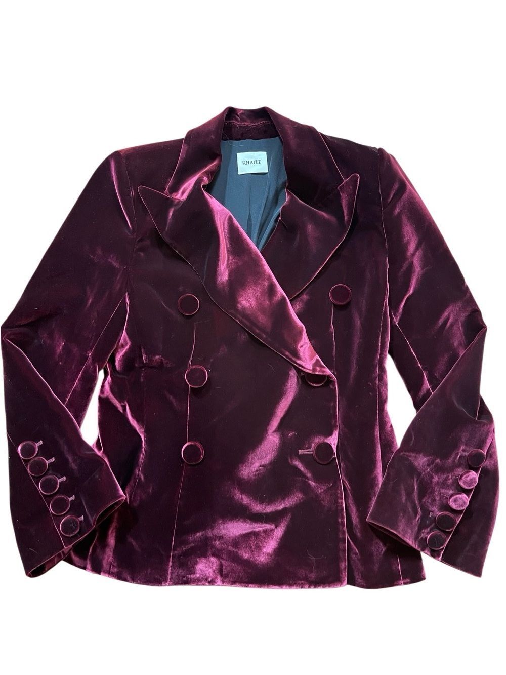 Khaite Blazer Cathy Burgundy Velvet Double Breasted Peak Collar Size 12 - Picture 14 of 14